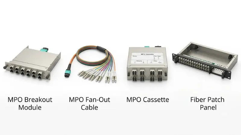 MPO breakout module fan-out cable cassette and fiber patch panel product comparison MPO breakout module fan-out cable cassette and fiber patch panel product comparison